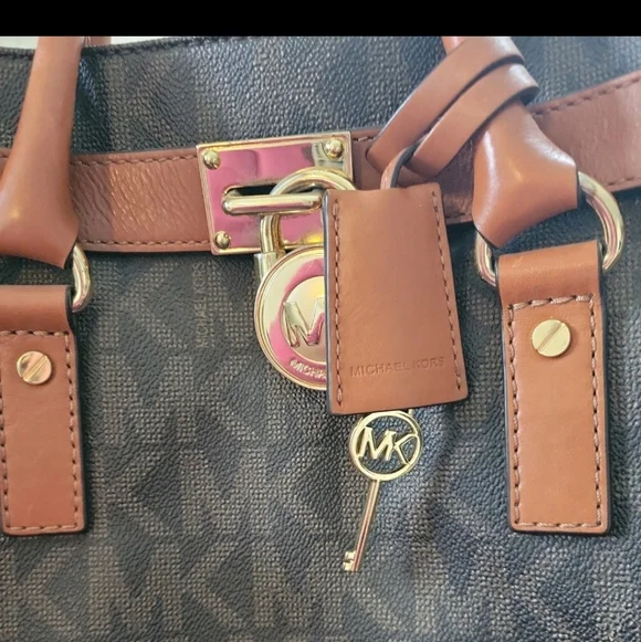Michael Kors Hamilton  Leather Bag Brown Logo with Dust Bag - Picture 8 of 13